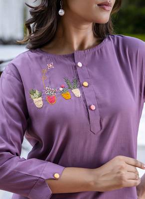 Silk blend lavender casual wear hand work kurta set 3