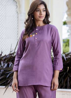 Silk blend lavender casual wear hand work kurta set 4