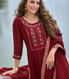 Vichitra silk red party wear embroidery work kurta set