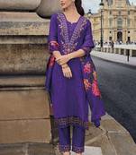 Viscose silk purple ocassional wear embroidery work kurta set