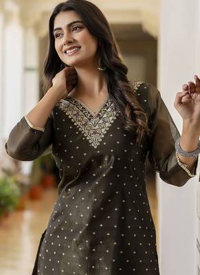 Shimmer silk black casual wear embroidery work readymade kurti 1