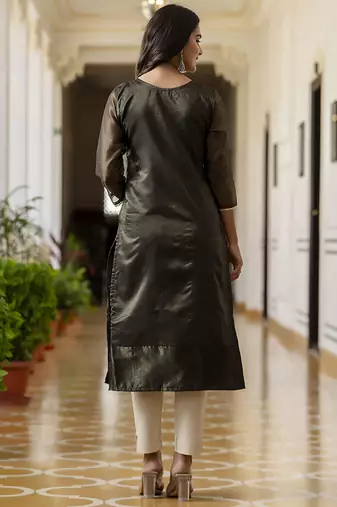 Shimmer silk black casual wear embroidery work readymade kurti