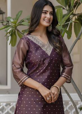 Shimmer silk purple casual wear embroidery work readymade kurti 2