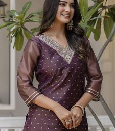 Shimmer silk purple casual wear embroidery work readymade kurti