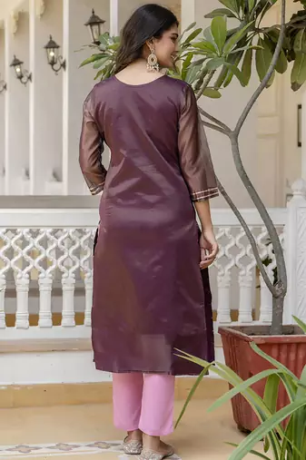 Shimmer silk purple casual wear embroidery work readymade kurti