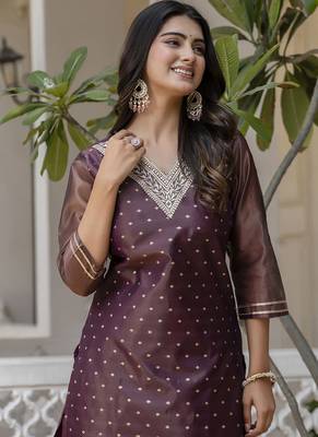 Shimmer silk purple casual wear embroidery work readymade kurti 4