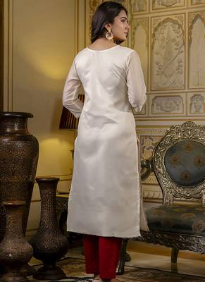 Shimmer silk white casual wear embroidery work readymade kurti 1