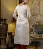 Shimmer silk white casual wear embroidery work readymade kurti