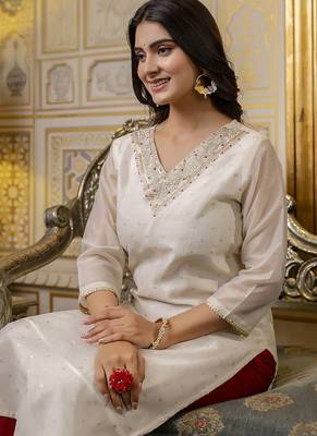 Shimmer silk white casual wear embroidery work readymade kurti 3
