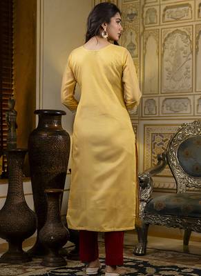 Shimmer silk yellow casual wear embroidery work readymade kurti 4