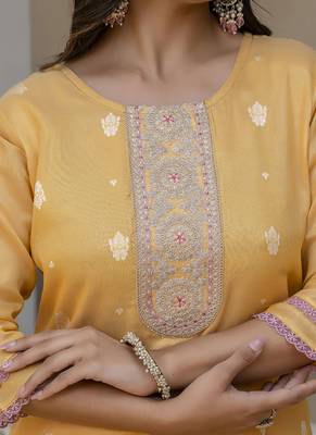 Shimmer silk mustard casual wear embroidery work readymade kurti 2