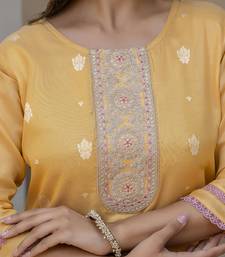 Shimmer silk mustard casual wear embroidery work readymade kurti