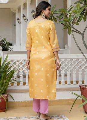 Shimmer silk mustard casual wear embroidery work readymade kurti 3