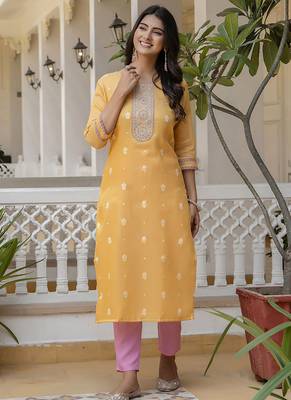 Shimmer silk mustard casual wear embroidery work readymade kurti 4