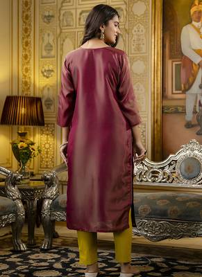 Shimmer silk brown casual wear embroidery work readymade kurti 4