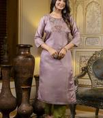 Shimmer silk lavender casual wear embroidery work readymade kurti