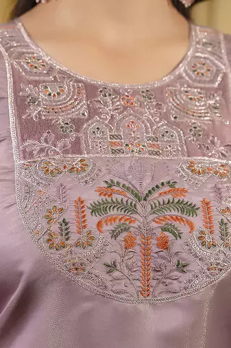 Shimmer silk lavender casual wear embroidery work readymade kurti