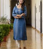 Shimmer silk teal casual wear embroidery work readymade kurti