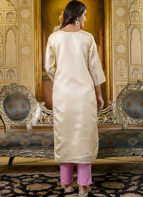 Shimmer silk cream casual wear embroidery work readymade kurti 4