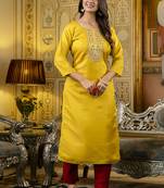 Shimmer silk mustard casual wear embroidery work readymade kurti