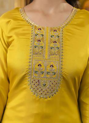 Shimmer silk mustard casual wear embroidery work readymade kurti 2