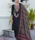 Silk blend black ocassional wear embroidery work kurta set
