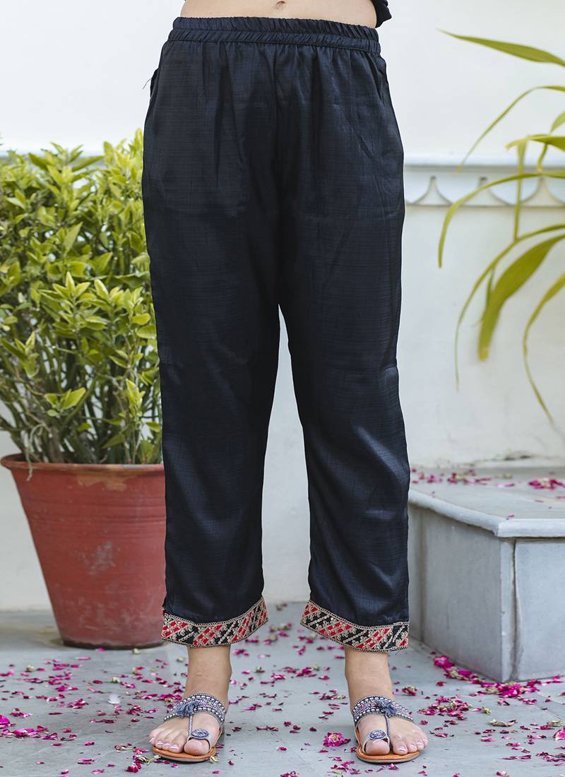 Silk blend black ocassional wear embroidery work kurta set