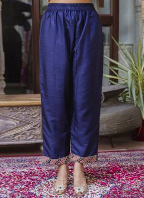 Silk blend royal blue ocassional wear embroidery work kurta set 3