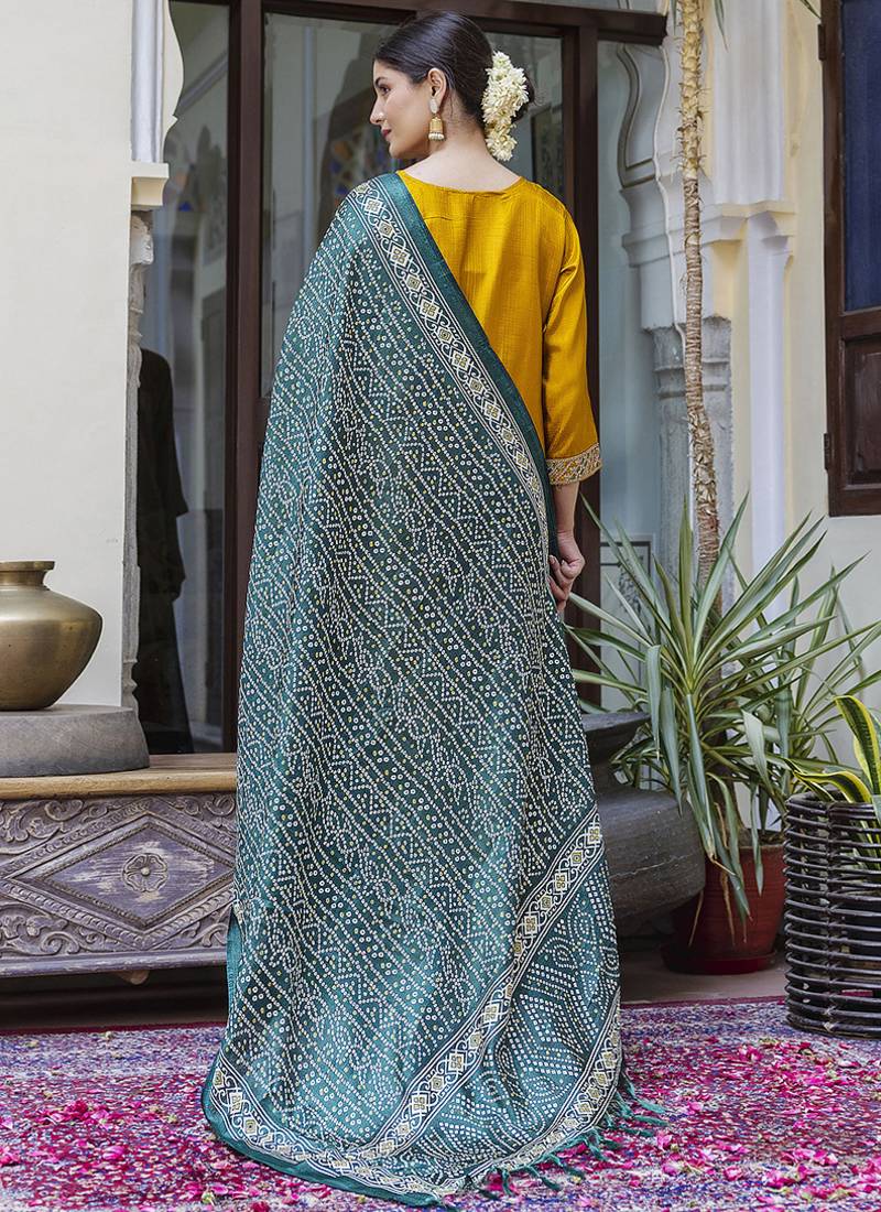 Silk blend mustard ocassional wear embroidery work kurta set