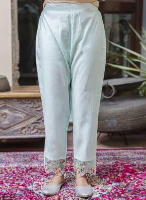 Viscose roman silk sea green casual wear embroidery work kurta set 3