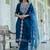 Silk blend teal blue casual wear embroidery work kurta set