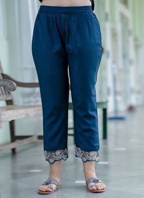 Silk blend teal blue casual wear embroidery work kurta set 2