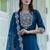 Silk blend teal blue casual wear embroidery work kurta set