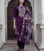 Viscose roman silk deep purple ocassional wear embroidery work kurta set