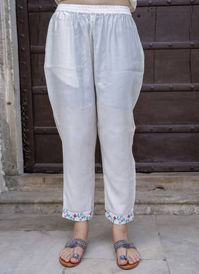 Viscose roman silk white ocassional wear embroidery work kurta set 2