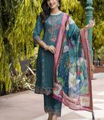 Viscose roman silk teal green festival wear embroidery work kurta set