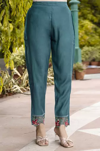 Viscose roman silk teal green festival wear embroidery work kurta set