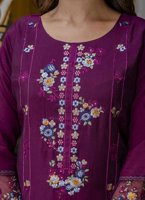 Viscose roman silk wine festival wear embroidery work kurta set 2