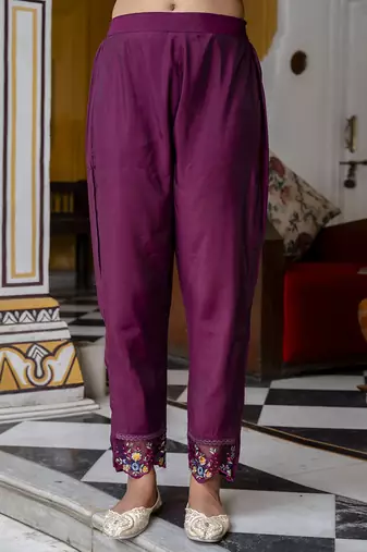 Viscose roman silk wine festival wear embroidery work kurta set