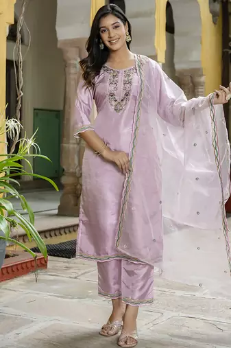 Silk blend baby pink casual wear embroidery work kurta set