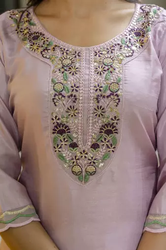Silk blend baby pink casual wear embroidery work kurta set
