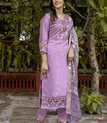 Silk blend lavender casual wear embroidery work kurta set