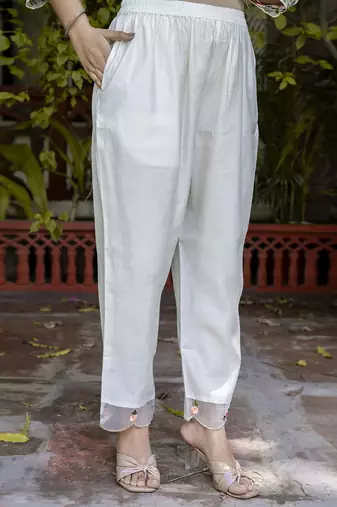 Silk blend white casual wear embroidery work kurta set