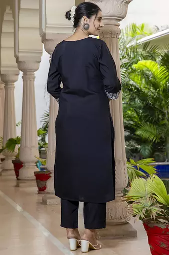 Silk blend black casual wear embroidery work kurta set