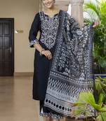 Silk blend black casual wear embroidery work kurta set