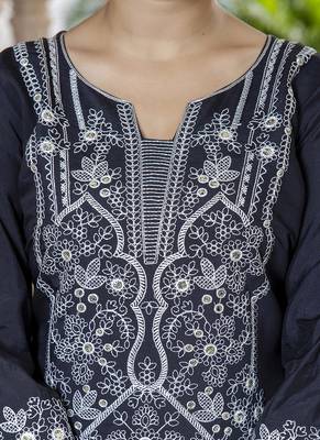 Silk blend black casual wear embroidery work kurta set 3
