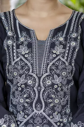 Silk blend black casual wear embroidery work kurta set