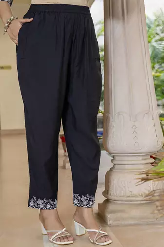 Silk blend black casual wear embroidery work kurta set