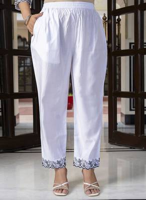 Silk blend white casual wear embroidery work kurta set 3