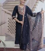 Silk blend black casual wear embroidery work kurta set